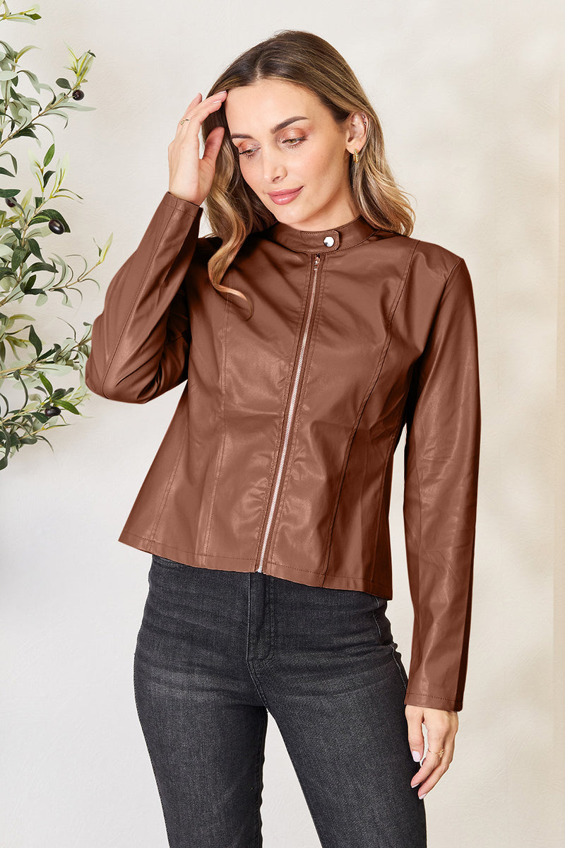 Mock Neck Zip Up Jacket Red Orange