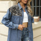 Leopard Button Up Long Sleeve Denim Jacket