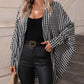 Houndstooth Open Front Batwing Sleeve Cardigan