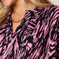 Double Take Full Size Printed Notched Three-Quarter Sleeve Blouse