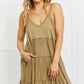 Zenana Full Size Spaghetti Strap Tiered Dress with Pockets in Khaki