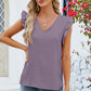 Ruffled V-Neck Cap Sleeve Blouse