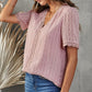 Swiss Dot Lace Trim Plunge Blouse