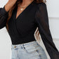 Surplice Mesh Long Sleeve Bodysuit