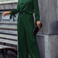 V-Neck Long Sleeve Top and Wide Leg Pants Set