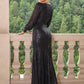 Sequin V-Neck Lantern Sleeve Maxi Dress