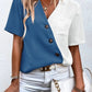 Decorative Button Surplice Short Sleeve Blouse