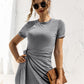 Round Neck Cuffed Sleeve Side Tie Dress