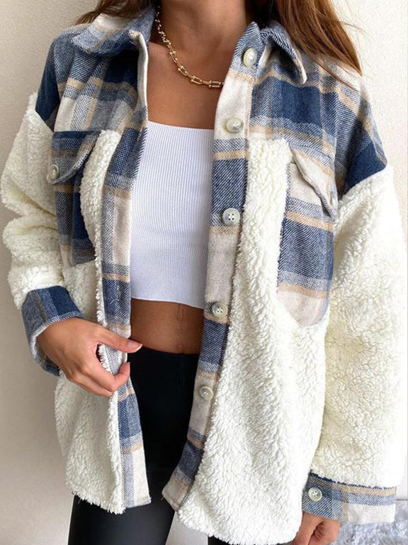 Fuzzy Button Up Long Sleeve Jacket Dusty Blue