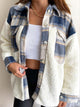 Fuzzy Button Up Long Sleeve Jacket Dusty Blue