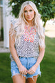 Leopard Ruffled Notched Tank White