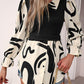 Devine Collared Neck Black And White Color-Contrast Print Long Sleeve Shirt