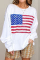 US Flag Round Neck Long Sleeve Sweatshirt White