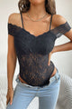Perfee Lace Cold-Shoulder Bodysuit Black
