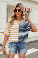 Striped Round Neck Half Sleeve T-Shirt Khaki Black