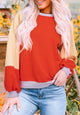 Color Block Round Neck Long Sleeve Sweatshirt Orange
