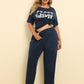 Plus Size PEACE FOREVER Short Sleeve Top and Pants Set