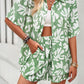 Printed Button Up Shirt and Shorts Set