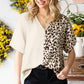 Leopard Color Block V-Neck Blouse