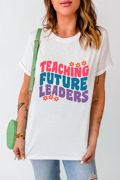 Letter Graphic Round Neck Short Sleeve T-Shirt White