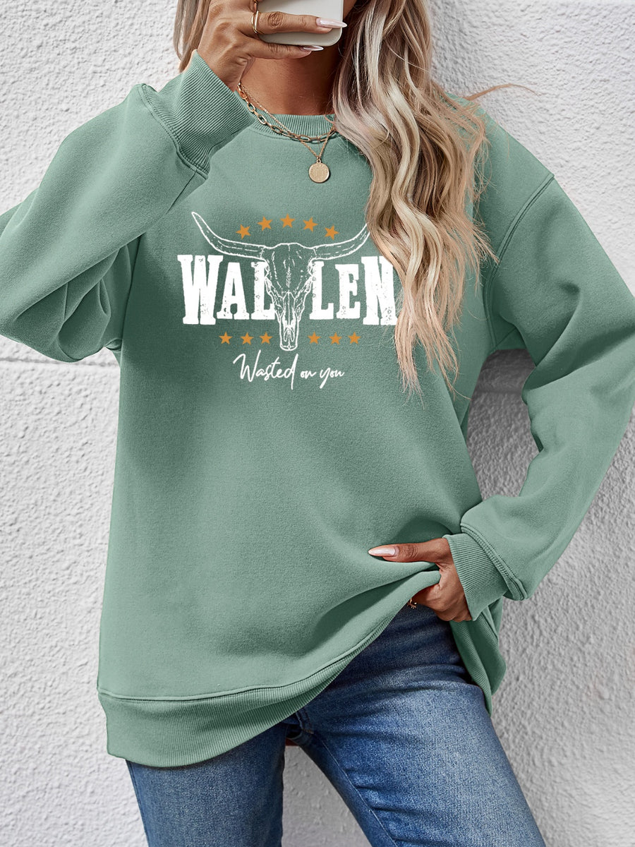 Graphic Round Neck Dropped Shoulder Sweatshirt Sage