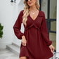 Frill Trim V-Neck Long Sleeve Dress