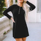 Round Neck Long Sleeve Buttoned Mini Dress