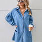 Button Up Pocketed Raw Hem Denim Dress