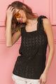 BiBi Eyelet Ruffle Wide Strap Tank Black