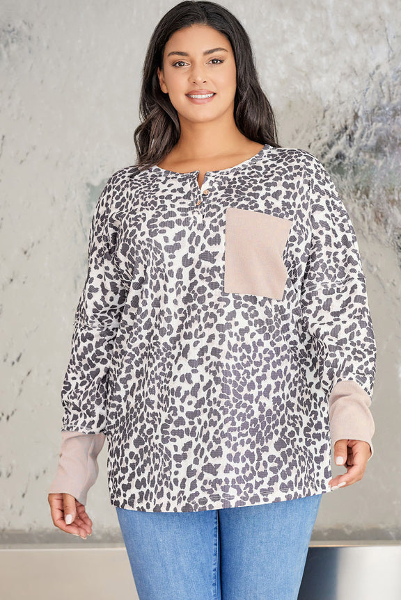 Plus Size Leopard Print Long Sleeve Sweatshirt Cow Print