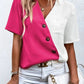 Decorative Button Surplice Short Sleeve Blouse