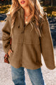 Drawstring Fleece Zip Up Hooded Jacket Brown