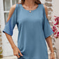 Textured Round Neck Split Sleeve Top