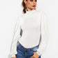 Backless Tie-Waist Turtleneck Lantern Sleeve Bodysuit