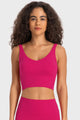 Deep V-Neck Crop Sports Bra Hot Pink