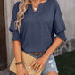 Mandy Heathered Notched Lantern Sleeve Blouse