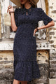 Polka Dot Tie Front Ruffled Midi Dress Navy