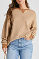 Waffle-Knit Long Sleeve Sweatshirt Tan