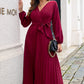 Pleated Long Sleeve Surplice Maxi Dress