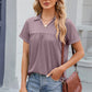 Ruched Johnny Collar Short Sleeve Blouse