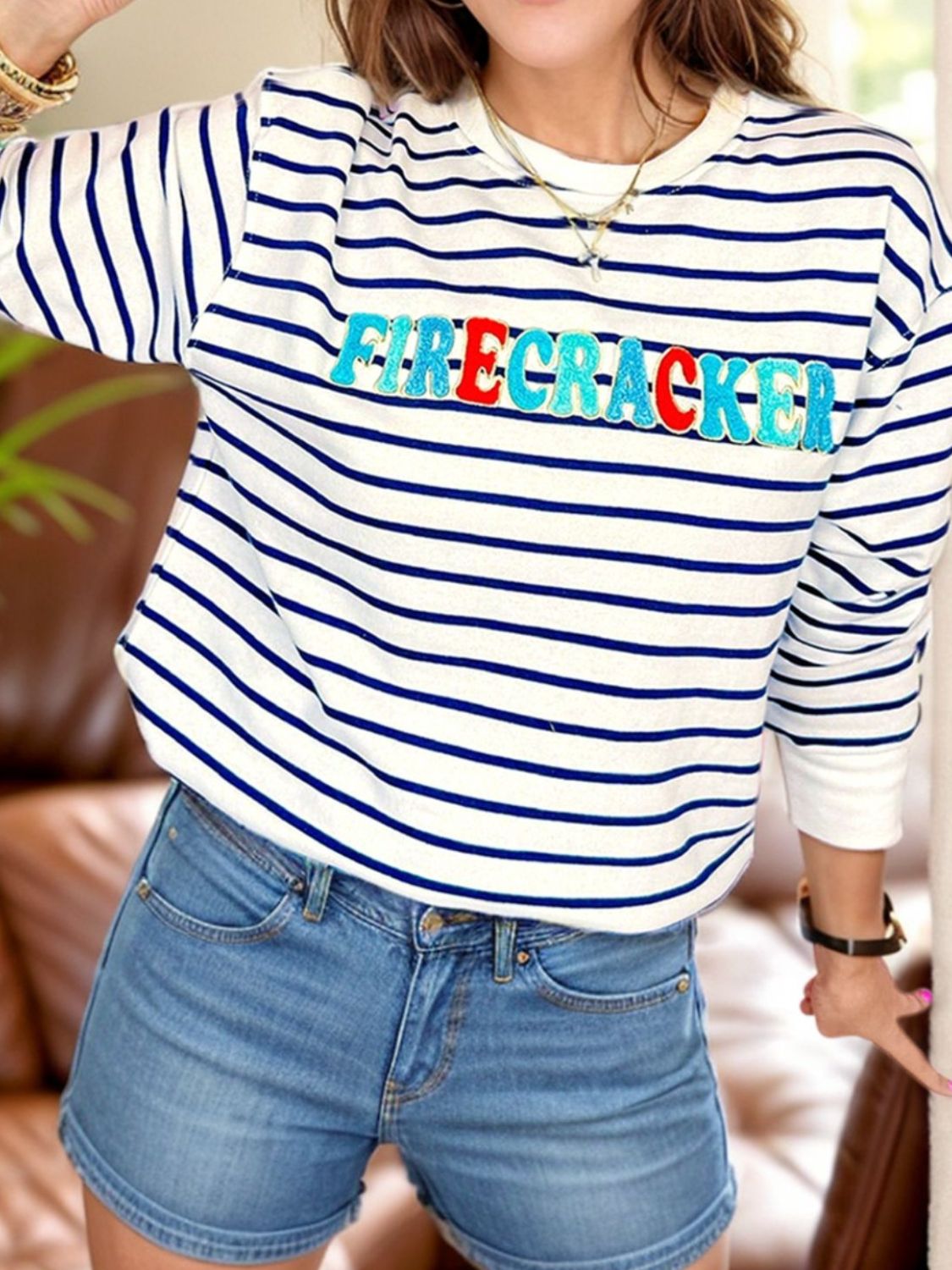 FIRECRACKER Striped Long Sleeve Sweatshirt Stripe