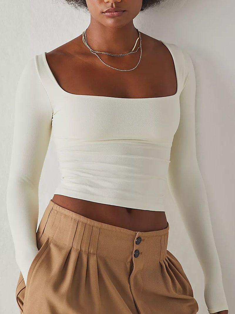 Square Neck Long Sleeve T-Shirt White
