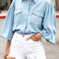 Snap Down Puff Sleeve Denim Top