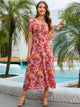Floral Square Neck Short Sleeve Midi Dress Multicolor L