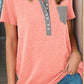 Full Size Half Button Short Sleeve T-Shirt