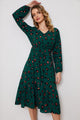 Printed Surplice Neck Long Sleeve Dress Forest