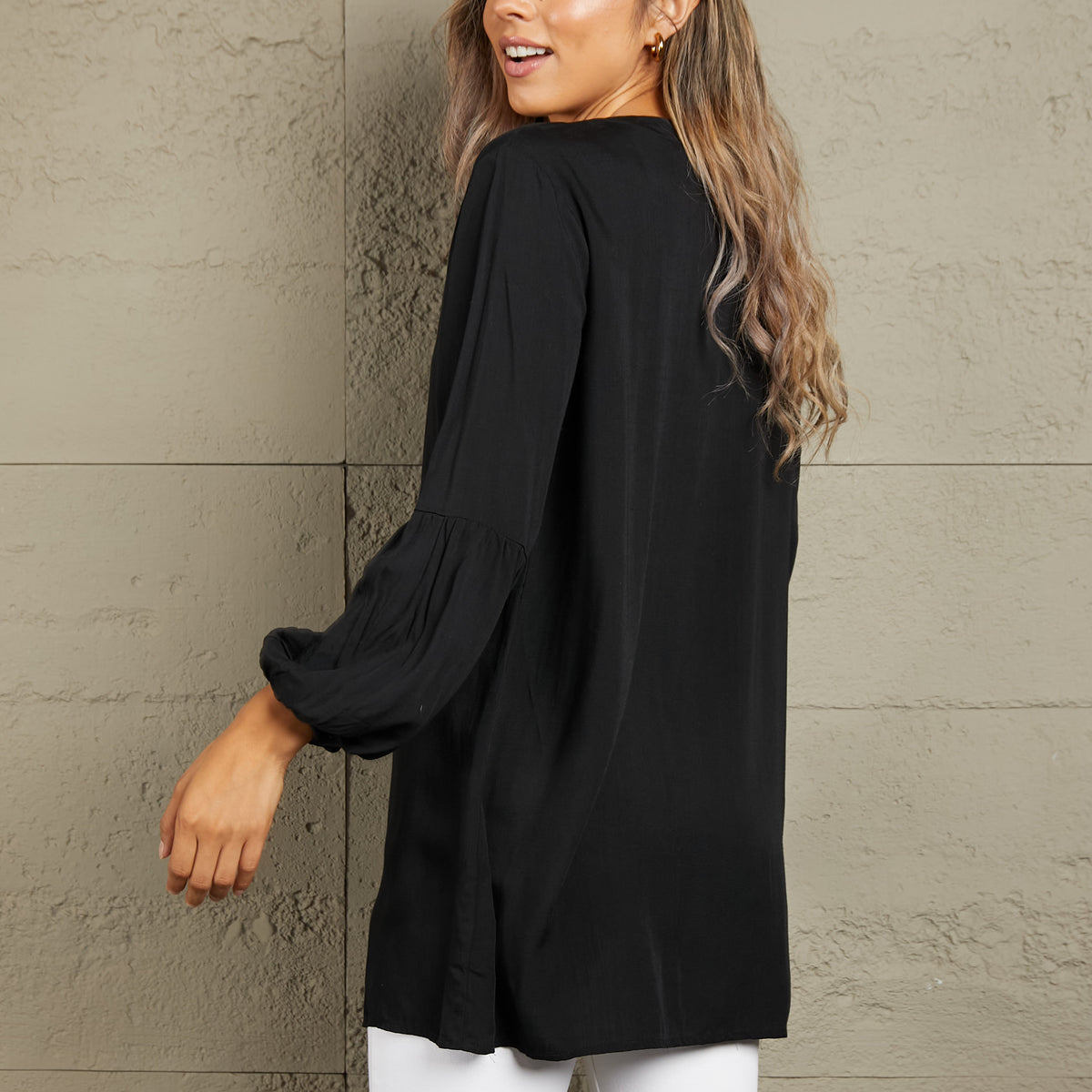 Ivy Lane Notched Neck Balloon Sleeve Shirt