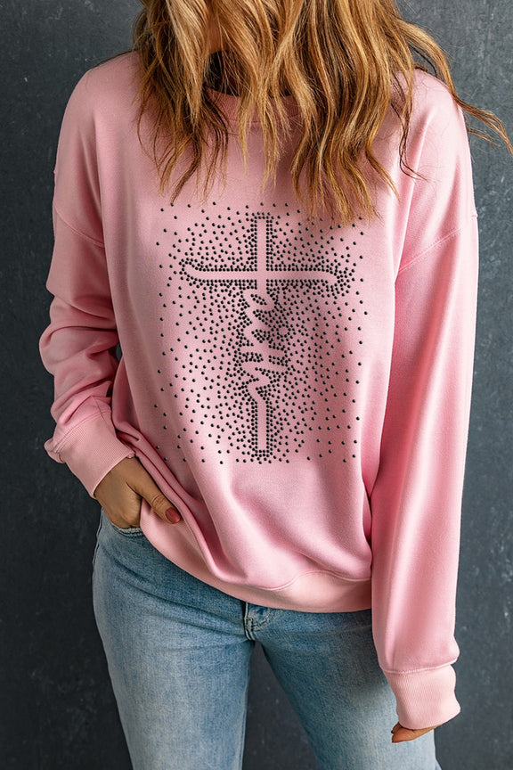 Graphic Round Neck Long Sleeve Sweatshirt Blush Pink