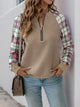 Perfee Plaid Half Zip Long Sleeve Texture Sweatshirt Tan