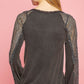 POL V-Neck Long Sleeve Lace Patch Top